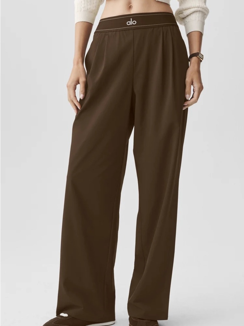 ALO Yoga Wide-Leg Suit Up Trousers Brown